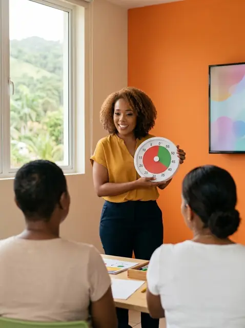 Danielle showing a visual timer used in the classroom